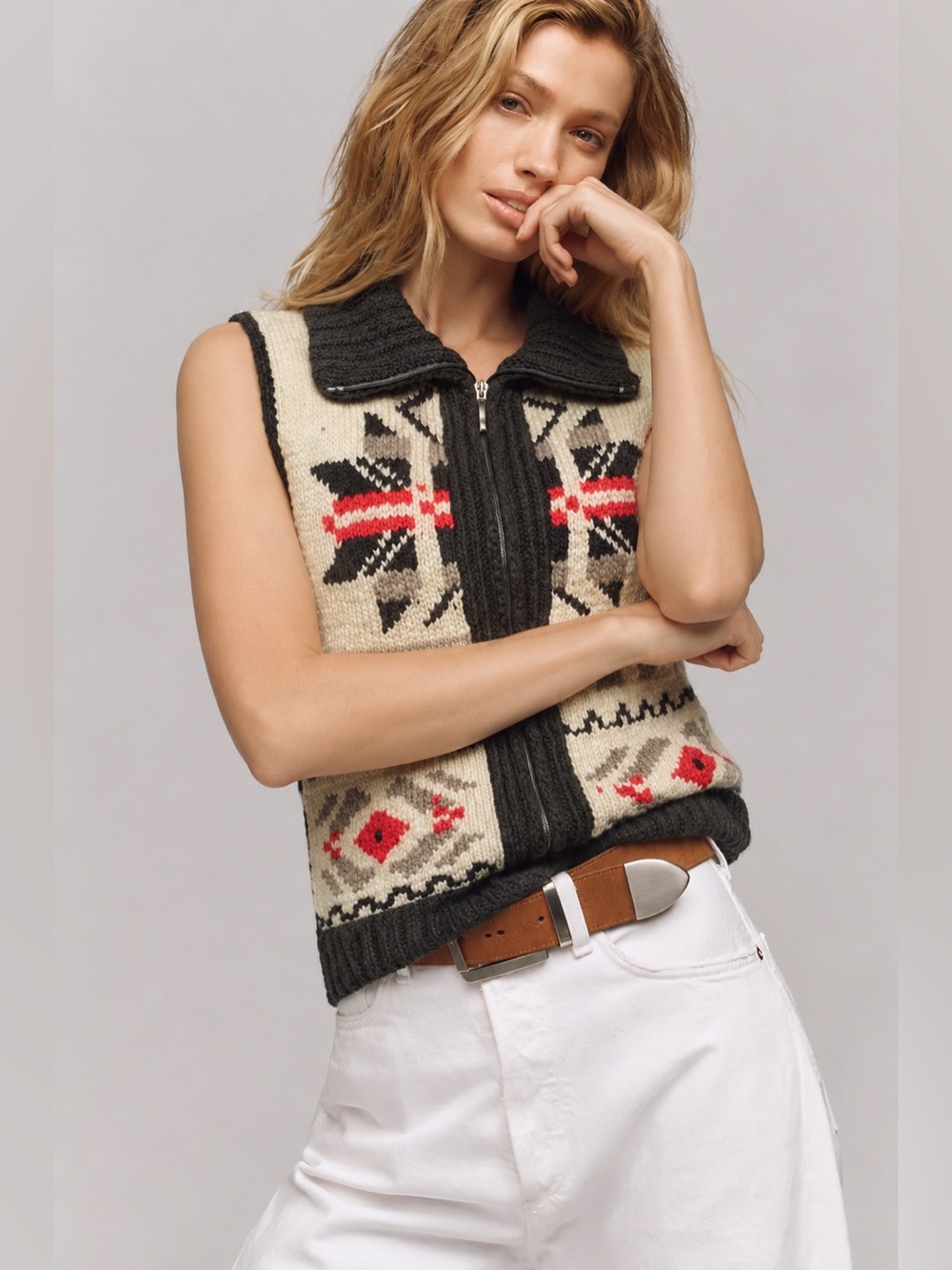 Cowichan RARE Handmade Heavy Knit Zip Sweater Vest Wool Women’s L